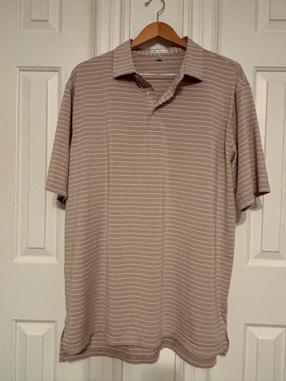 Peter Millar Men's Short Sleeve Polo - Beige Striped, XXL